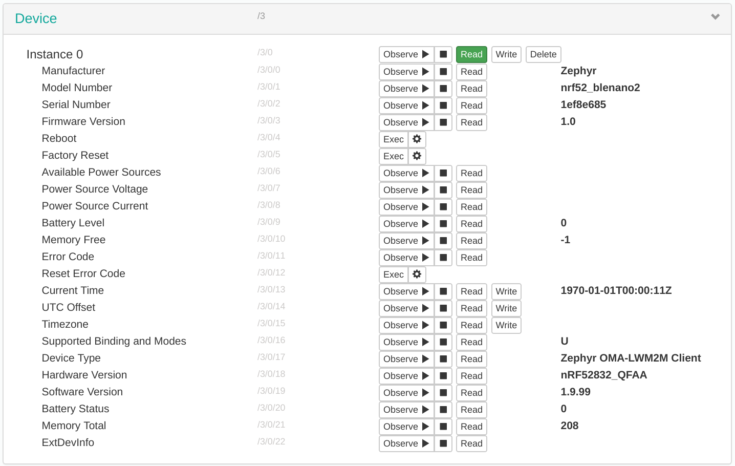 Instance 0 information